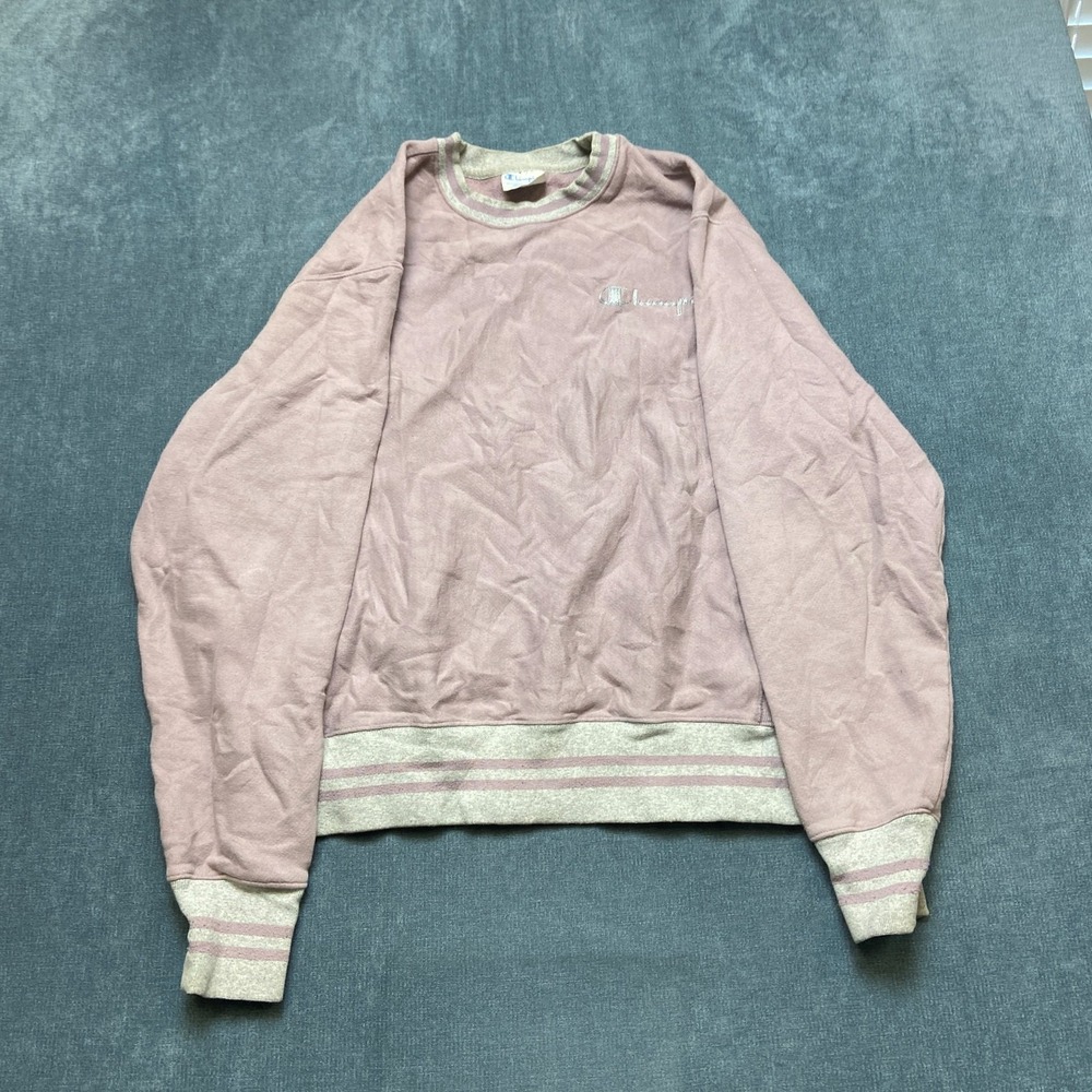 VTG Champion Reverse Weave Sweatshirt Mens Medium Pink Fleece Lined Long Sleeve